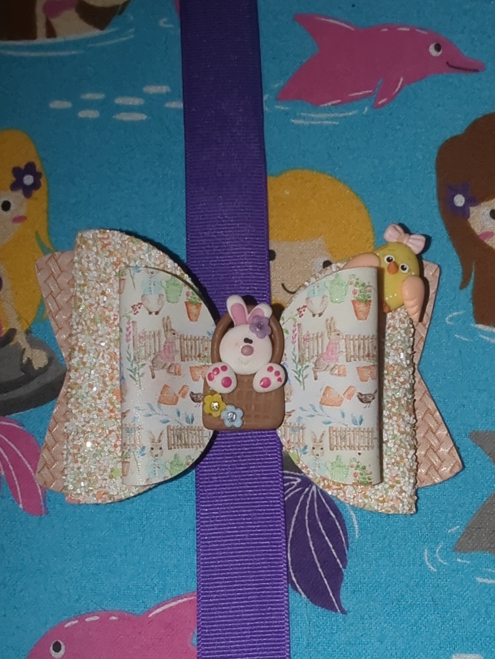 Kids Floral Bunny Bow Hair Clip - Pink, Purple